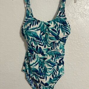 Ceeb Swimsuit One Piece  Floral Blue Green Womens Size 12 #500
